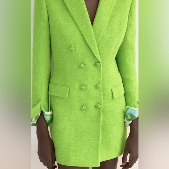 100% Authentic ZARA Neon Green Textured Blazer Dress - Picture 5 of 5